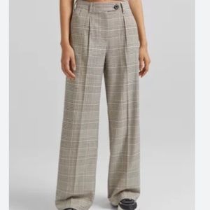 Beige Print Trousers | Bershka Wide-Leg Slouchy Tailored Pants